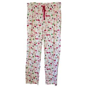 Cynthia Rowley Sleepwear Flamingo Christmas Pajama Pants Women's M White Pink